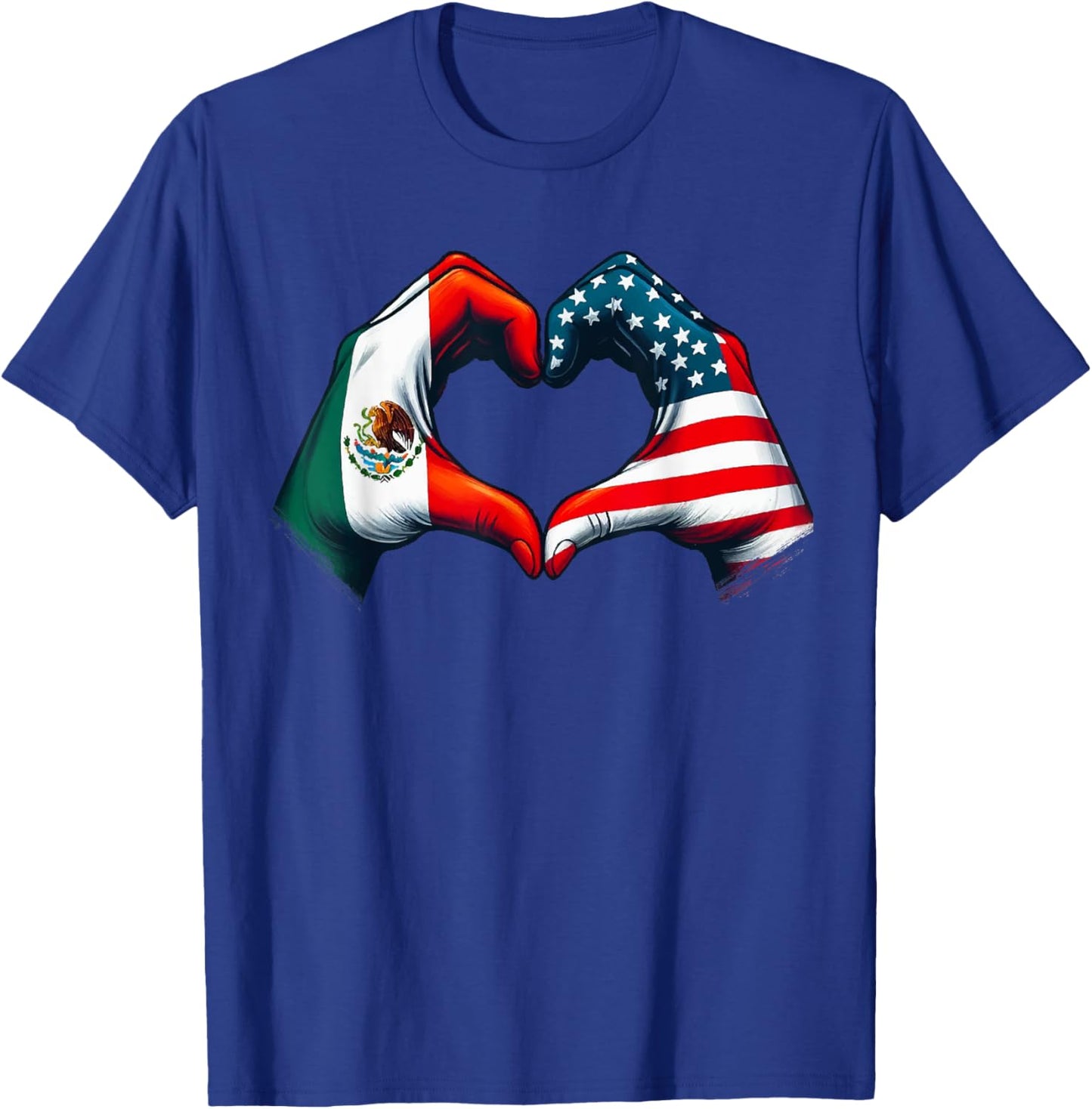 Vintage Mexican American Flag Heart Hands Love Mexico USA T-Shirt - T-Shirt | Royal