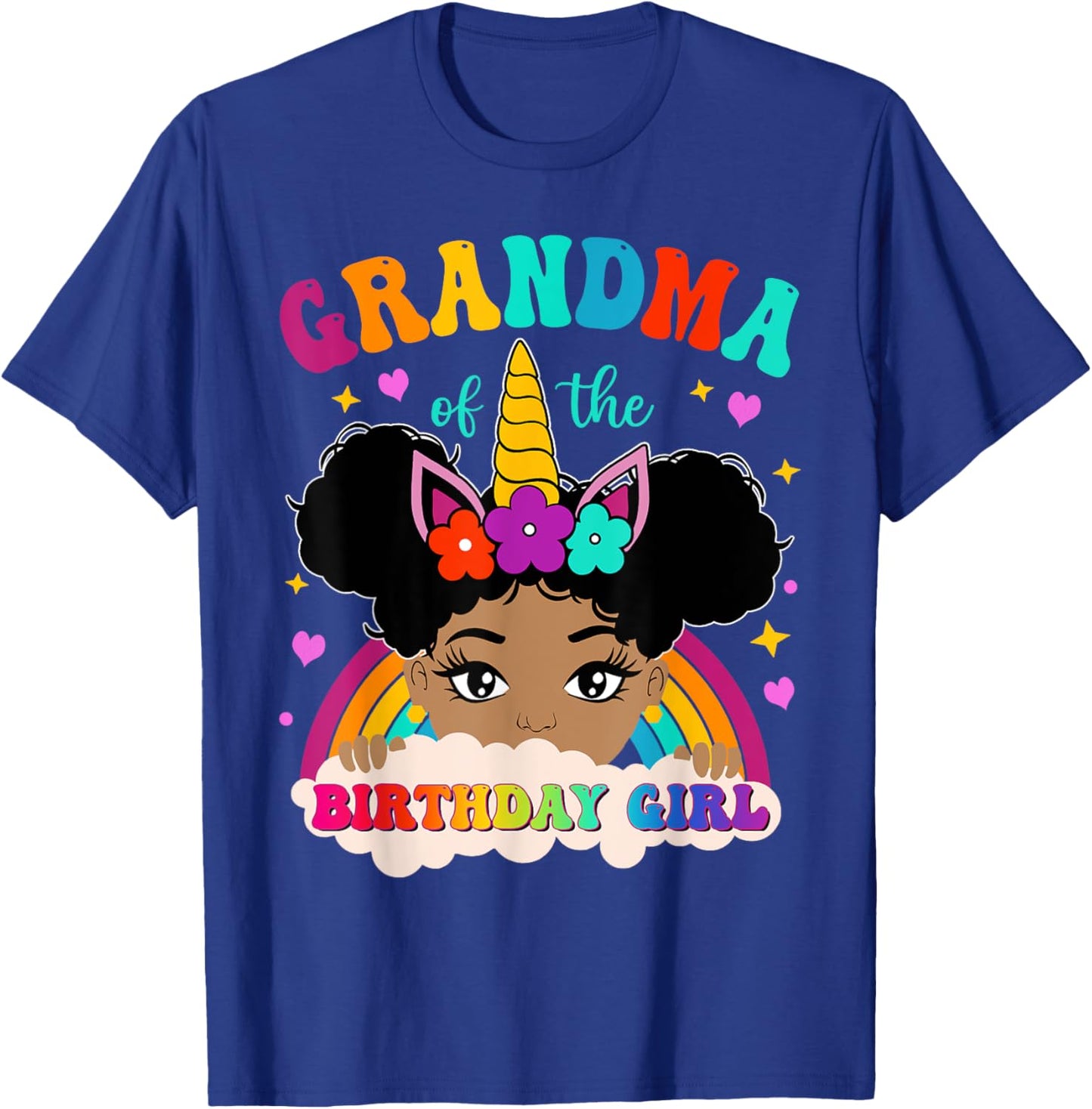 Grandma of The Birthday Girl Rainbow Afro Melanin Unicorn T-Shirt - T-Shirt | Royal