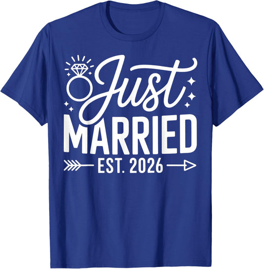 Just Married Est 2026 Wedding Wife Mr & Mrs Bride Groom T-Shirt - T-Shirt | Royal