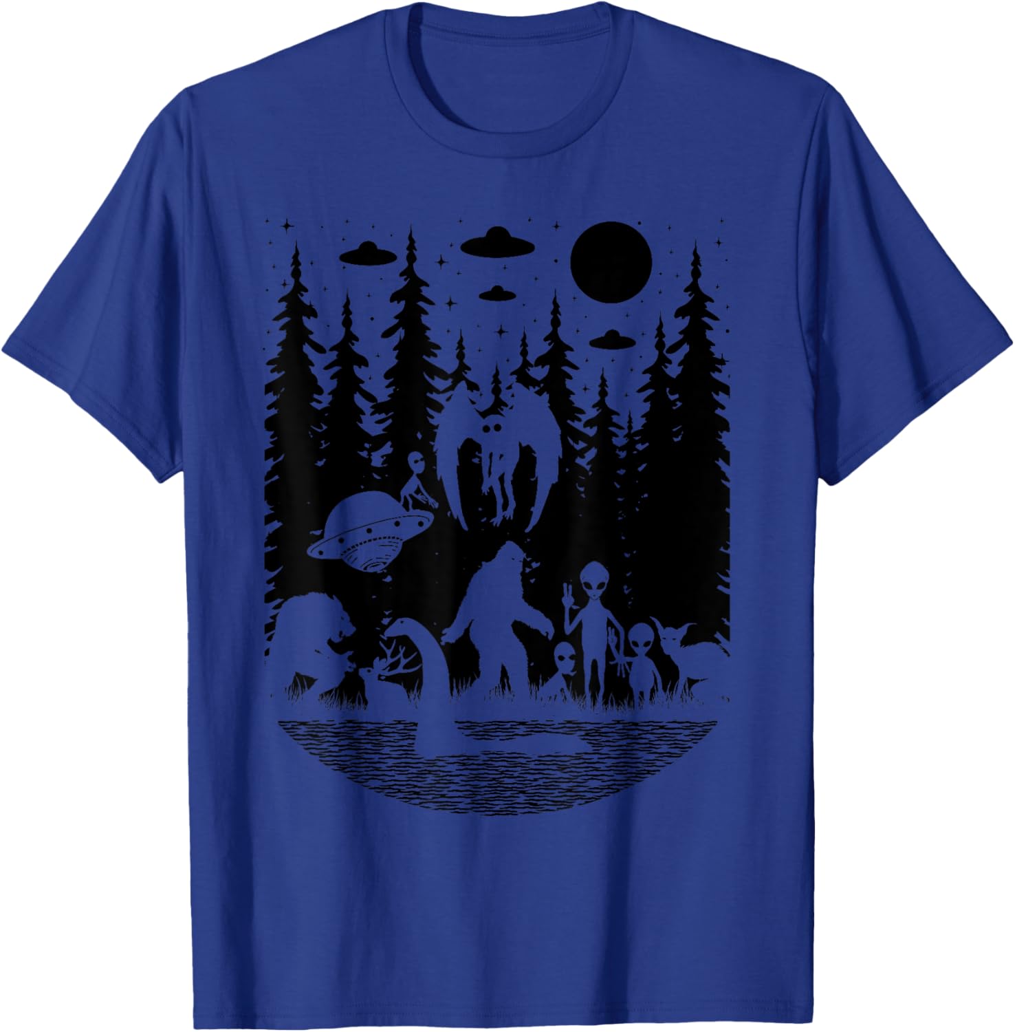 Bigfoot Loch Ness Monster Mothman And Aliens Funny Cryptid T-Shirt - T-Shirt | Royal
