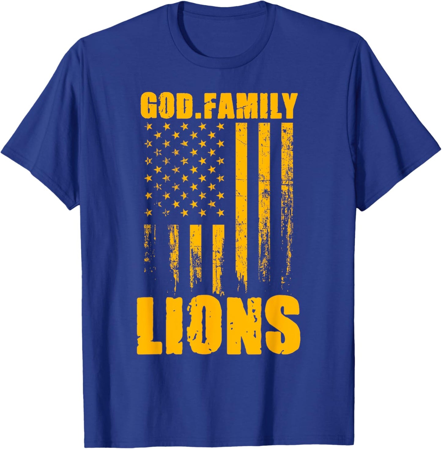 Mansfield Lions God. Family. Vintage USA Flag T-Shirt - T-Shirt | Royal