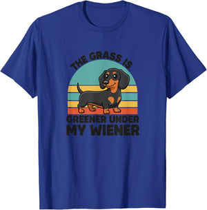 Dog Dachshund Retro, The Grass is Greener Under My Wiener T-Shirt - T-Shirt | Royal