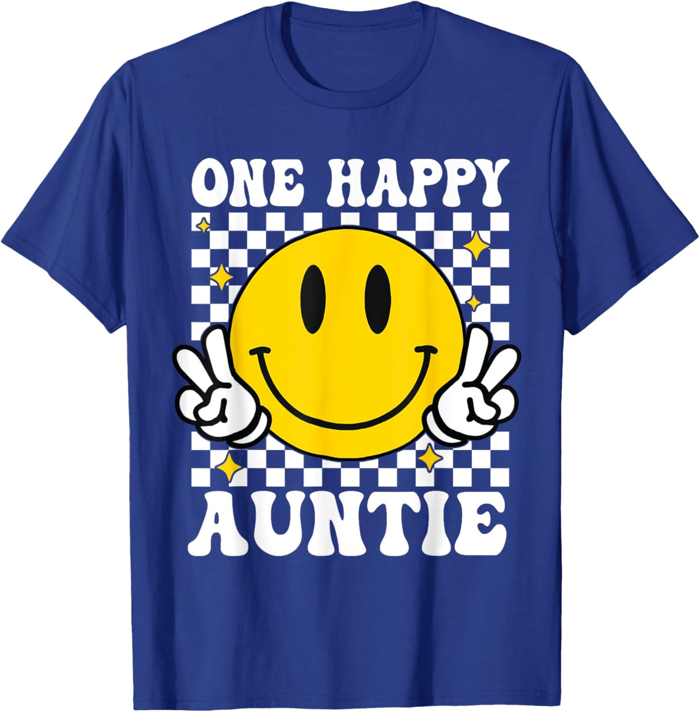 One Happy Dude Auntie happy face 1st Birthday Family T-Shirt - T-Shirt | Royal