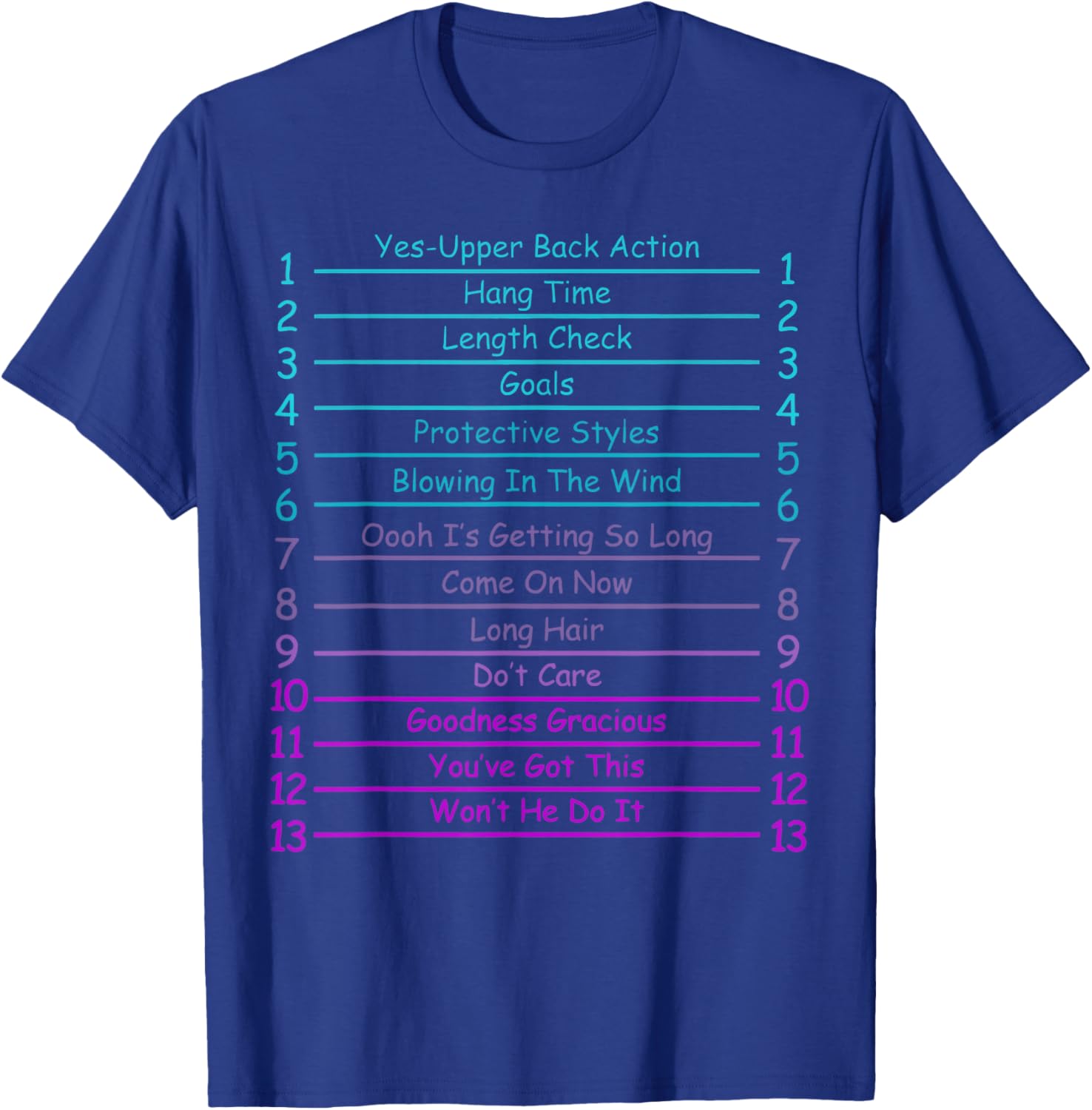 Track Your Long Natural Hair Length Check Hair Growth Chart T-Shirt - T-Shirt | Royal
