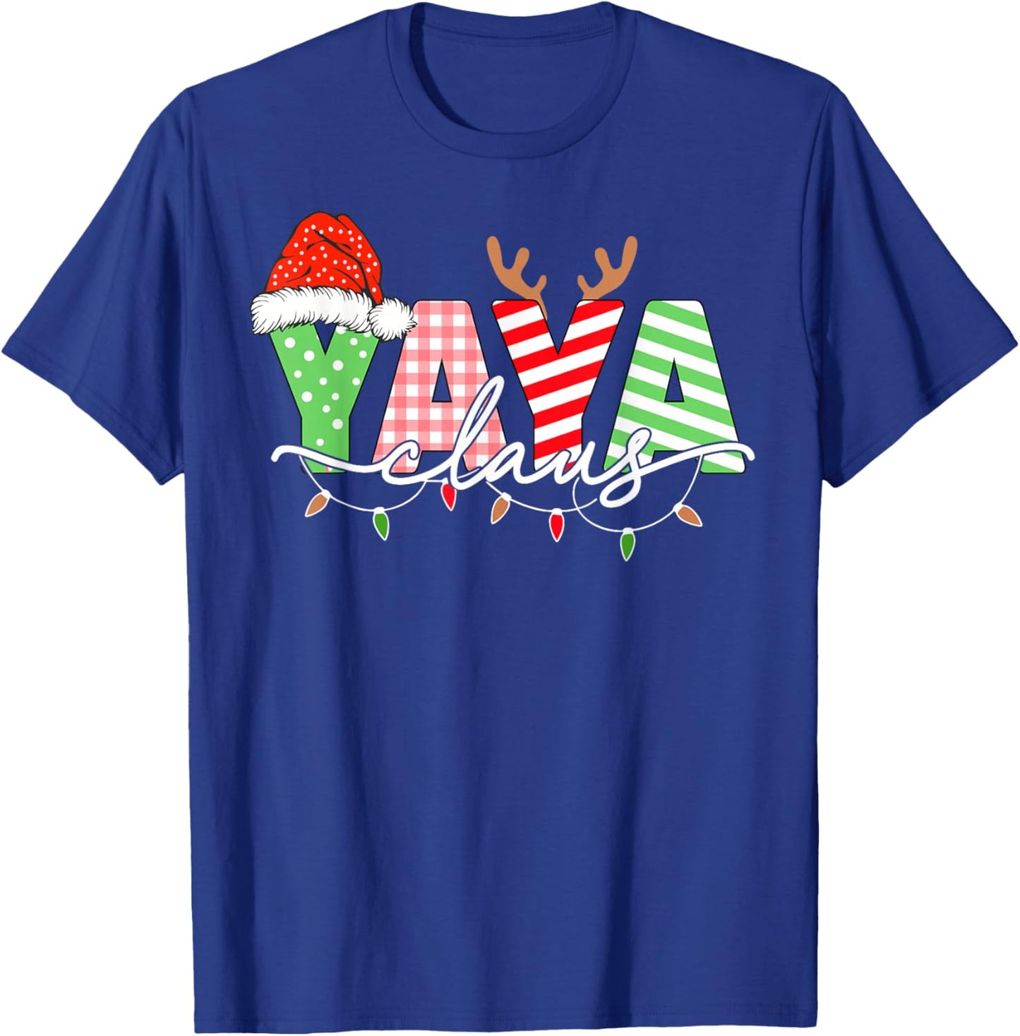 Yaya Claus Christmas Lights Santa Hat Family Matching T-Shirt - T-Shirt | Royal