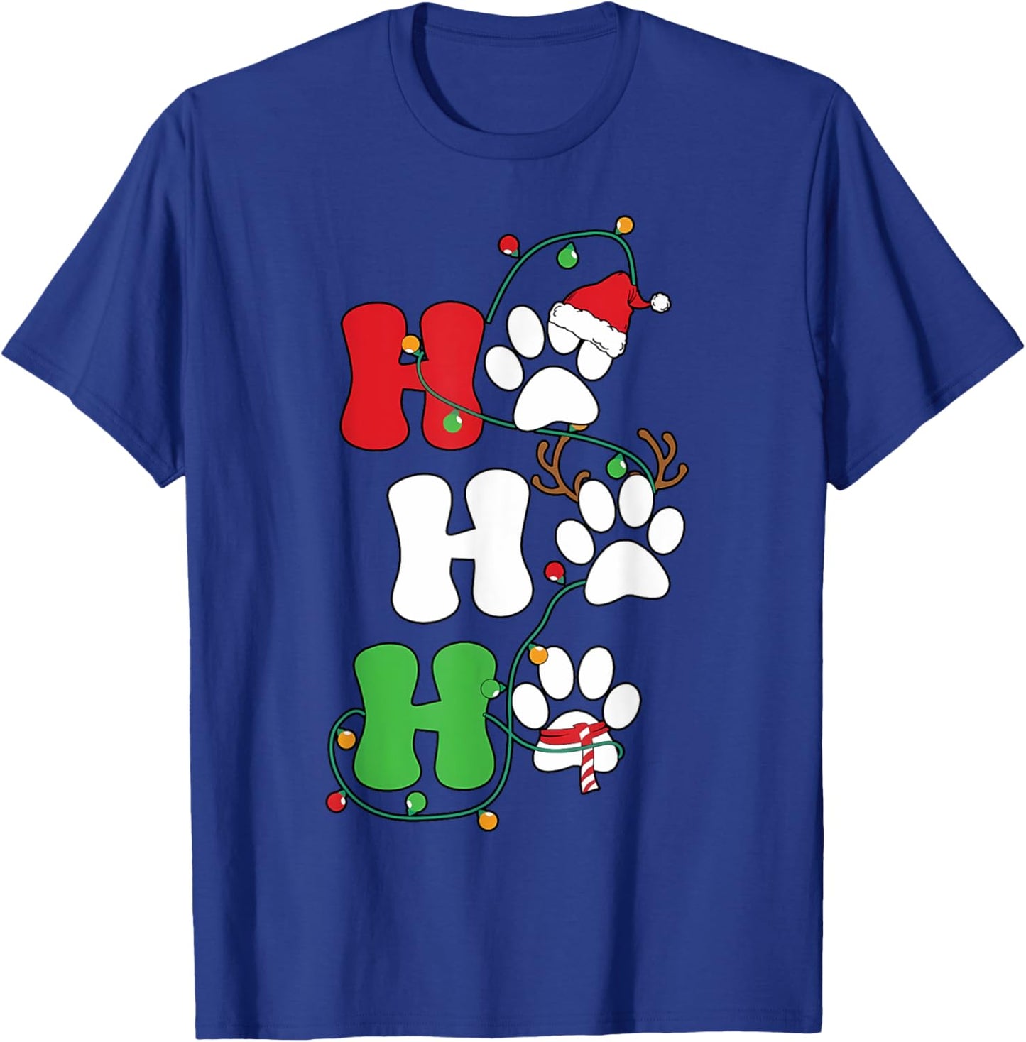 Ho Ho Ho Christmas Dog Paws Print Funny Christmas Dog Lover T-Shirt - T-Shirt | Royal