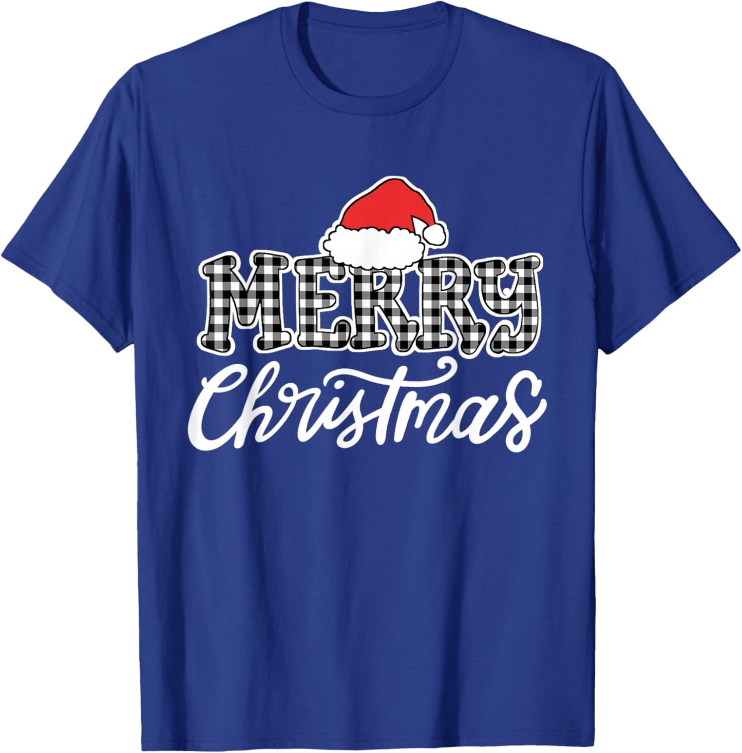Merry Christmas Buffalo Black and White Plaid Men Women Kids T-Shirt - T-Shirt | Royal