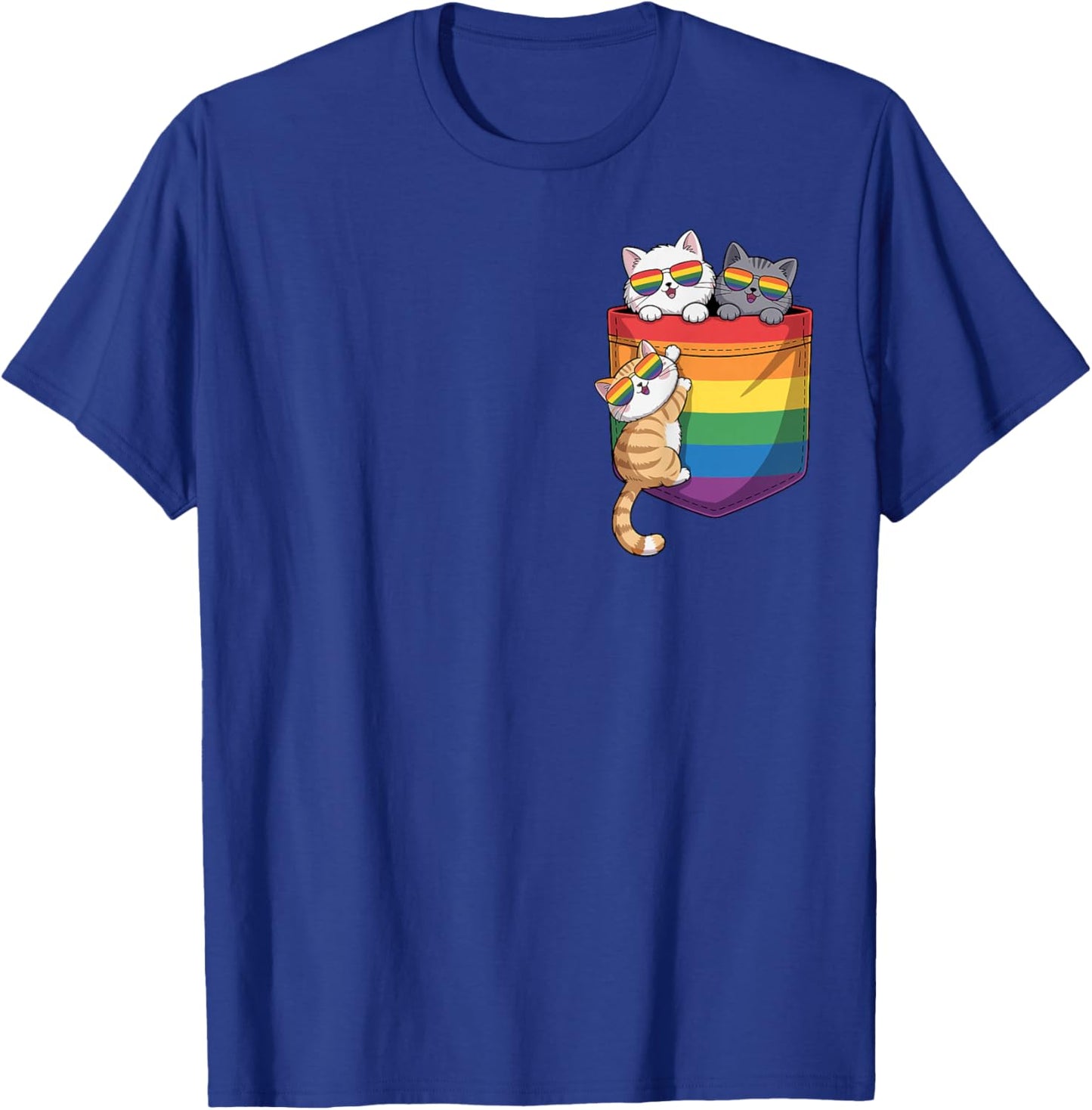 Funny Pocket Cute Cat Ally LGBT Gay Rainbow Flag Pride Month T-Shirt - T-Shirt | Royal