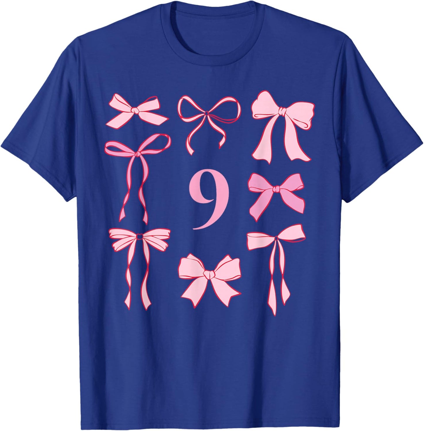 Hello Nine Coquette Preppy Pink Bow 9th Ninth Birthday Girl T-Shirt - T-Shirt | Royal