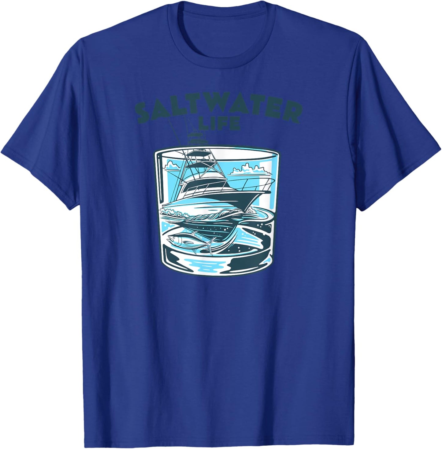 Saltwater Fishing Saltwater Life Glasses and Waves High Seas T-Shirt - T-Shirt | Royal