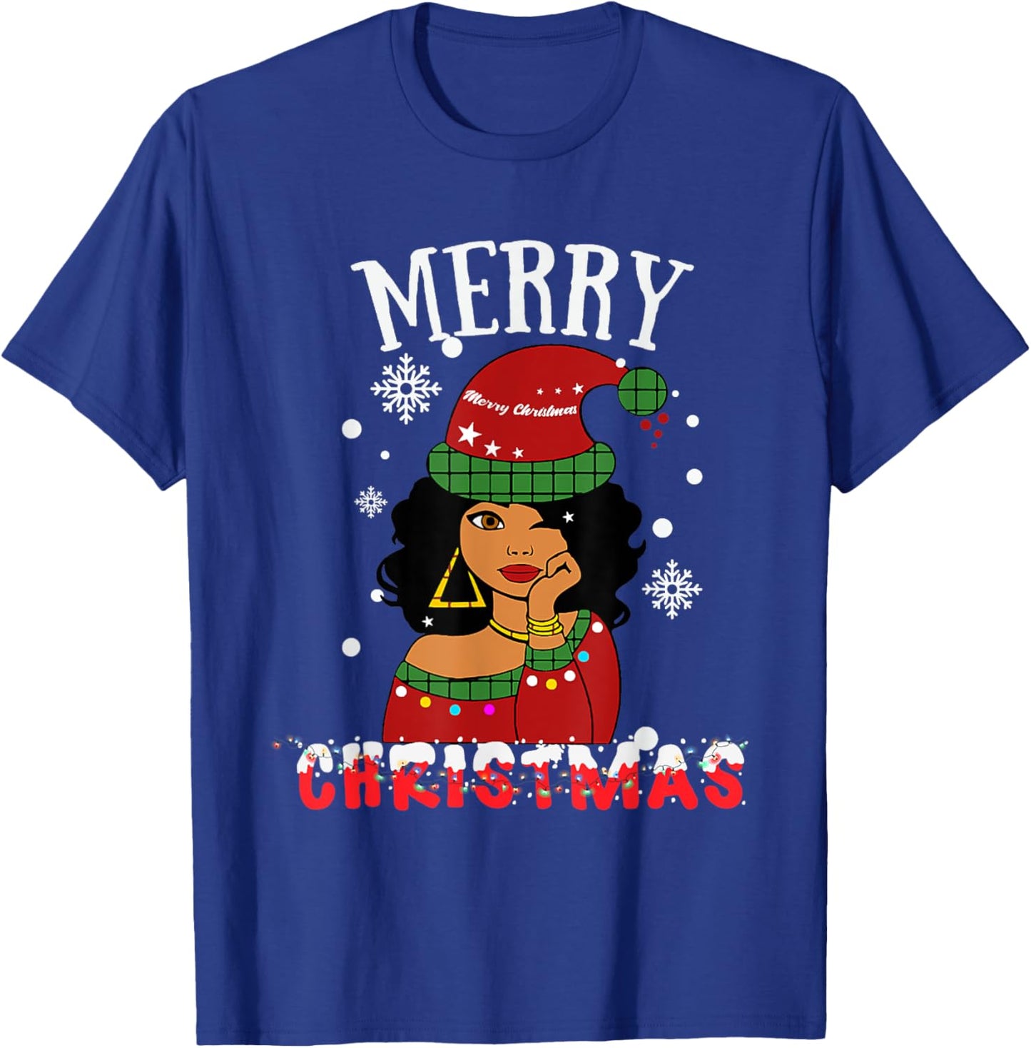 Black African American Merry Christmas Melanin Women Santa T-Shirt - T-Shirt | Royal