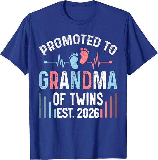 Promoted to Grandma of Twins Est 2026 Twin Baby Shower T-Shirt - T-Shirt | Royal