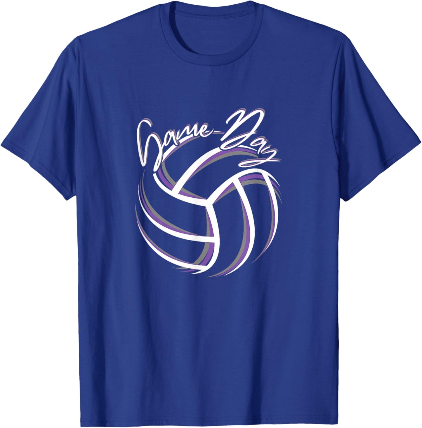 Purple & White Volleyball Season Game Day Volleyball Graphic T-Shirt - T-Shirt | Royal