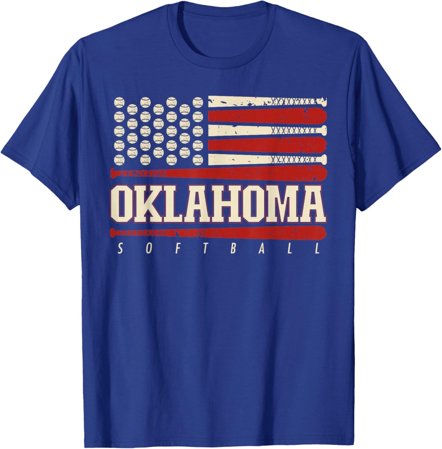 Oklahoma Softball USA Flag Softball Fan Kids Team T-Shirt - T-Shirt | Royal
