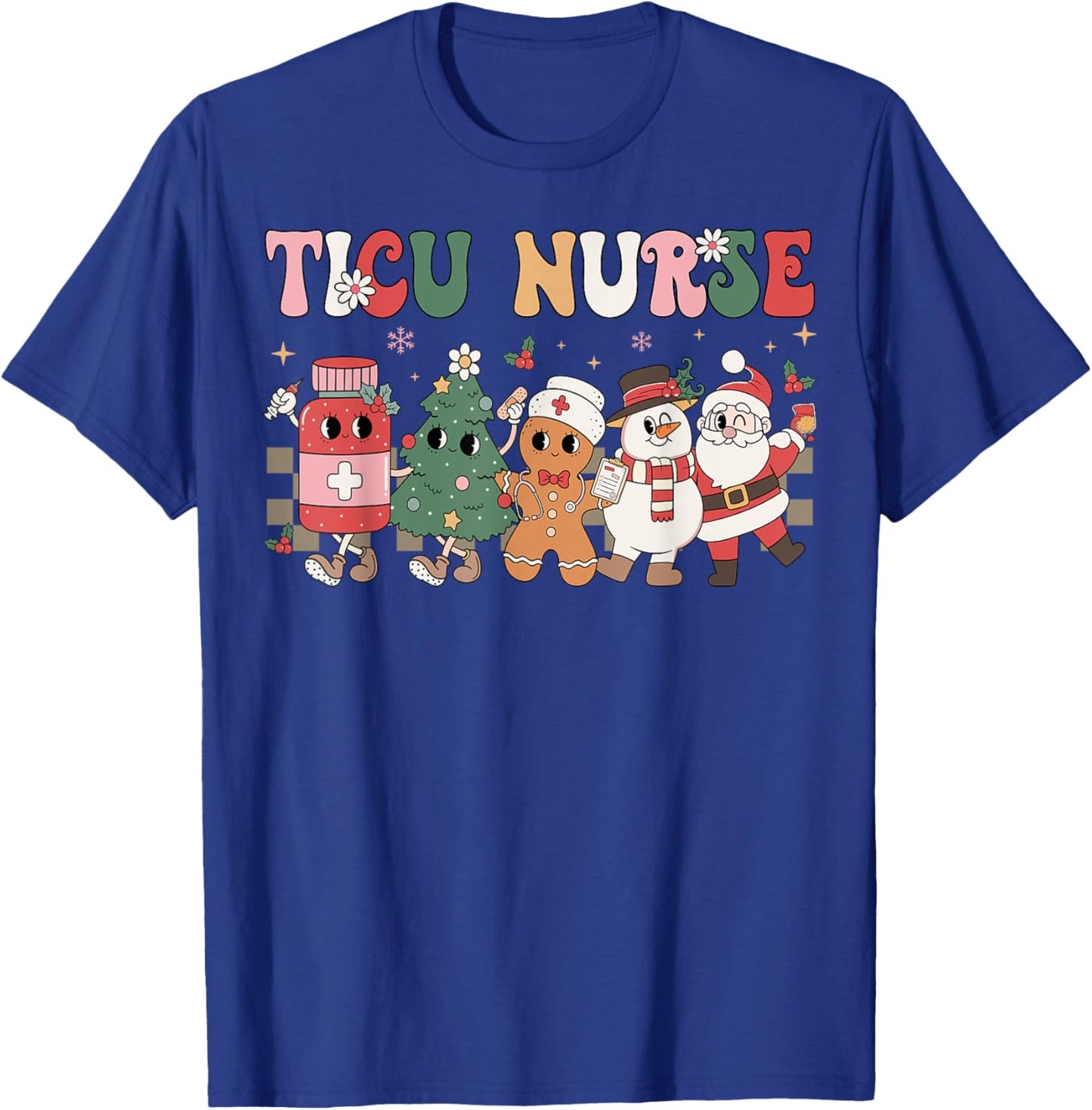 Retro TICU Nurse Christmas Intensive Care Unit Nursing Group T-Shirt - T-Shirt | Royal