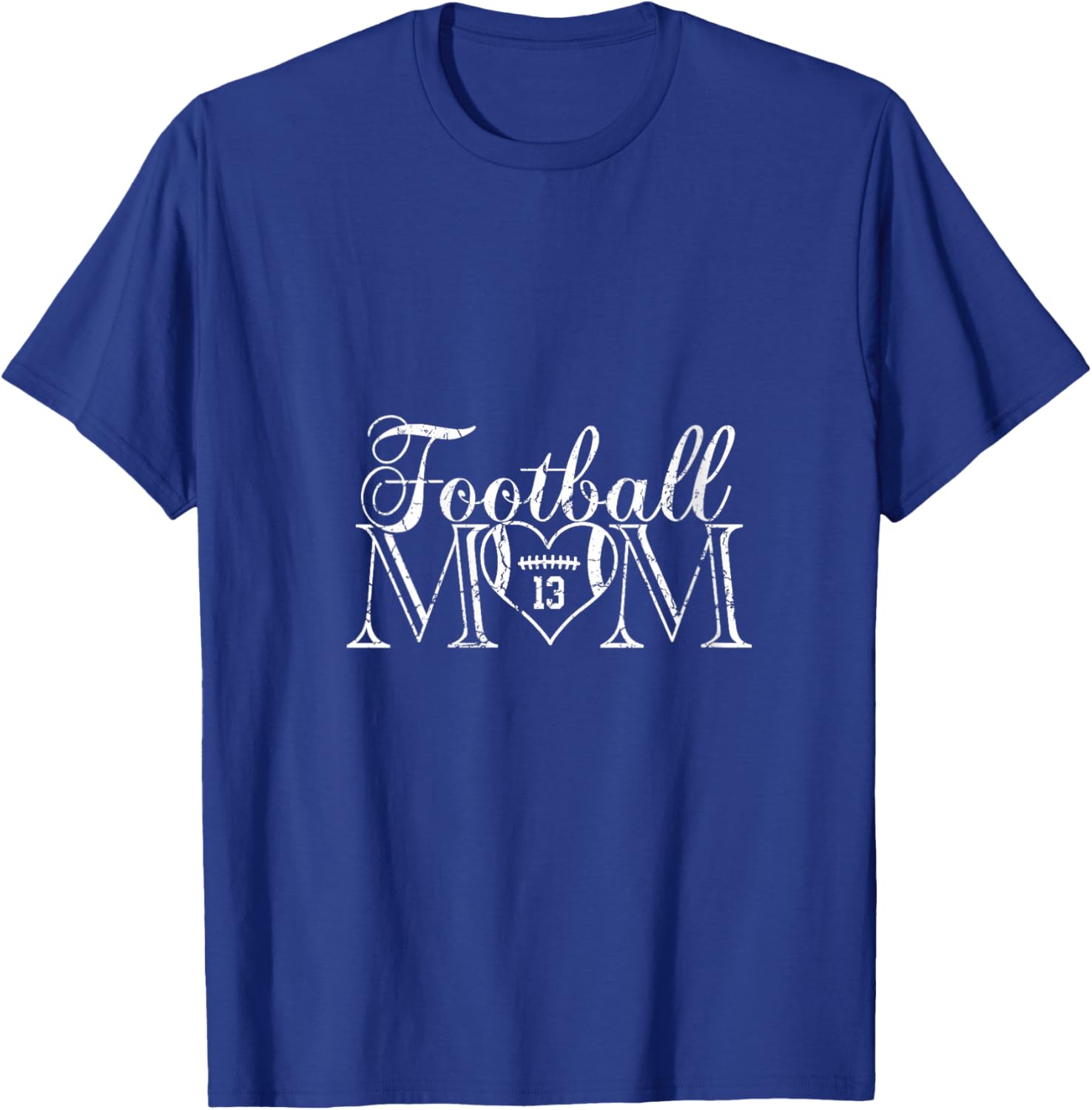 Football Mom Number 13 Football Heart #13 Game Day V-Neck T-Shirt - T-Shirt | Royal