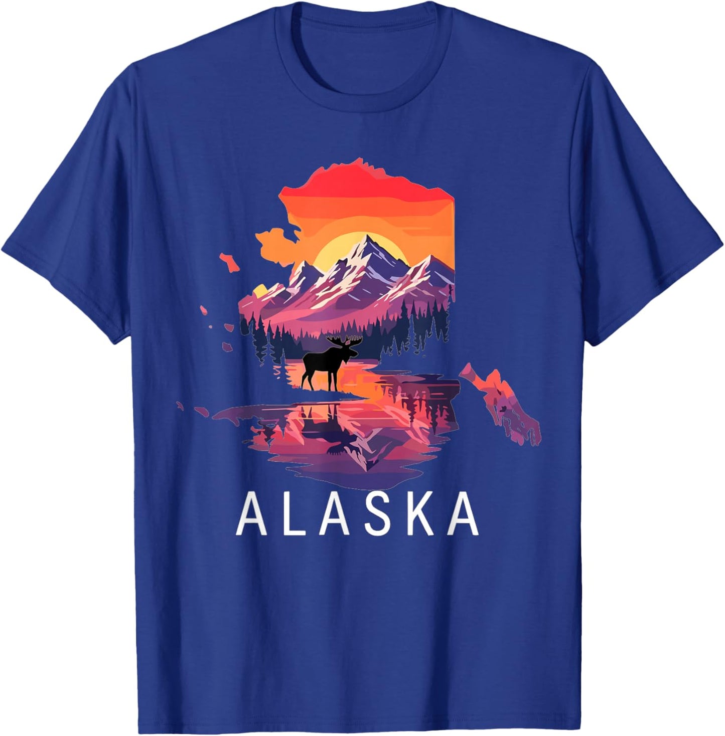 Alaska Mountain Sunset Landscape Nature Moose T-Shirt - T-Shirt | Royal