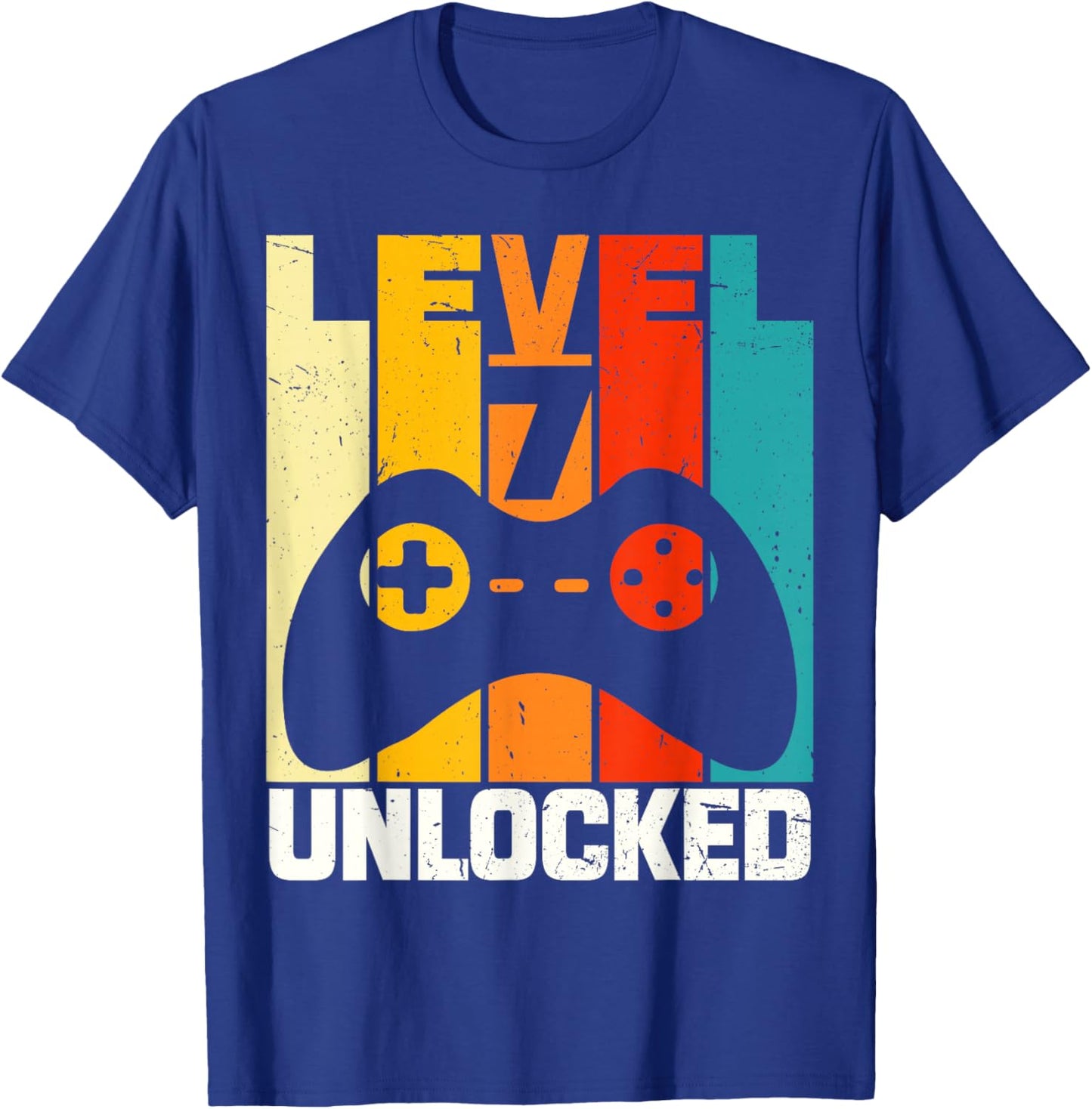 Funny 7th Birthday Level 7 Unlocked Seven Years Old Vintage T-Shirt - T-Shirt | Royal