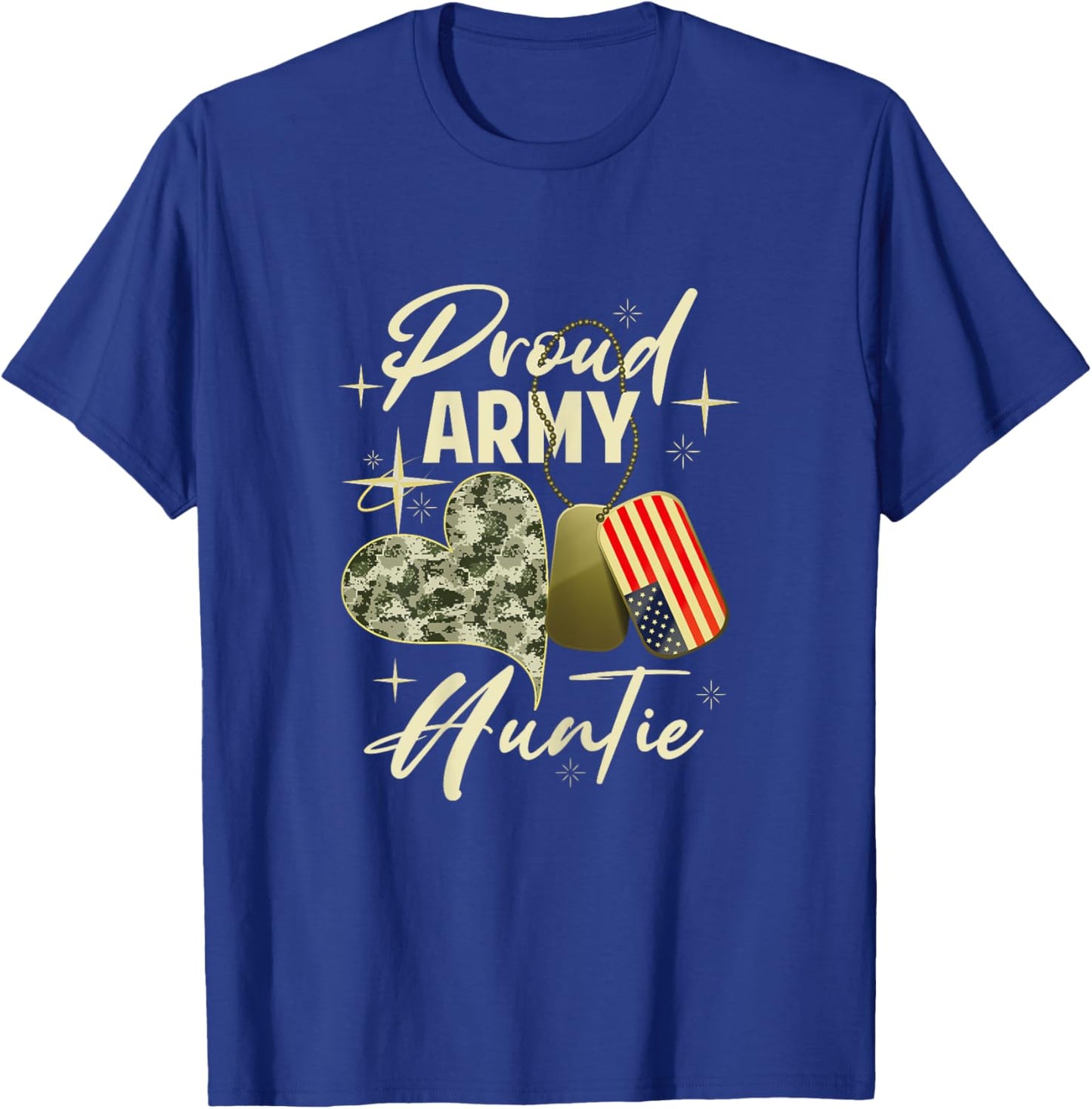 Proud Army Auntie Camouflage Mother's Day Dog Tag US Flag T-Shirt - T-Shirt | Royal