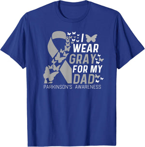 I Wear Gray For My Dads Parkinson's Awareness Family Support T-Shirt - T-Shirt | Royal