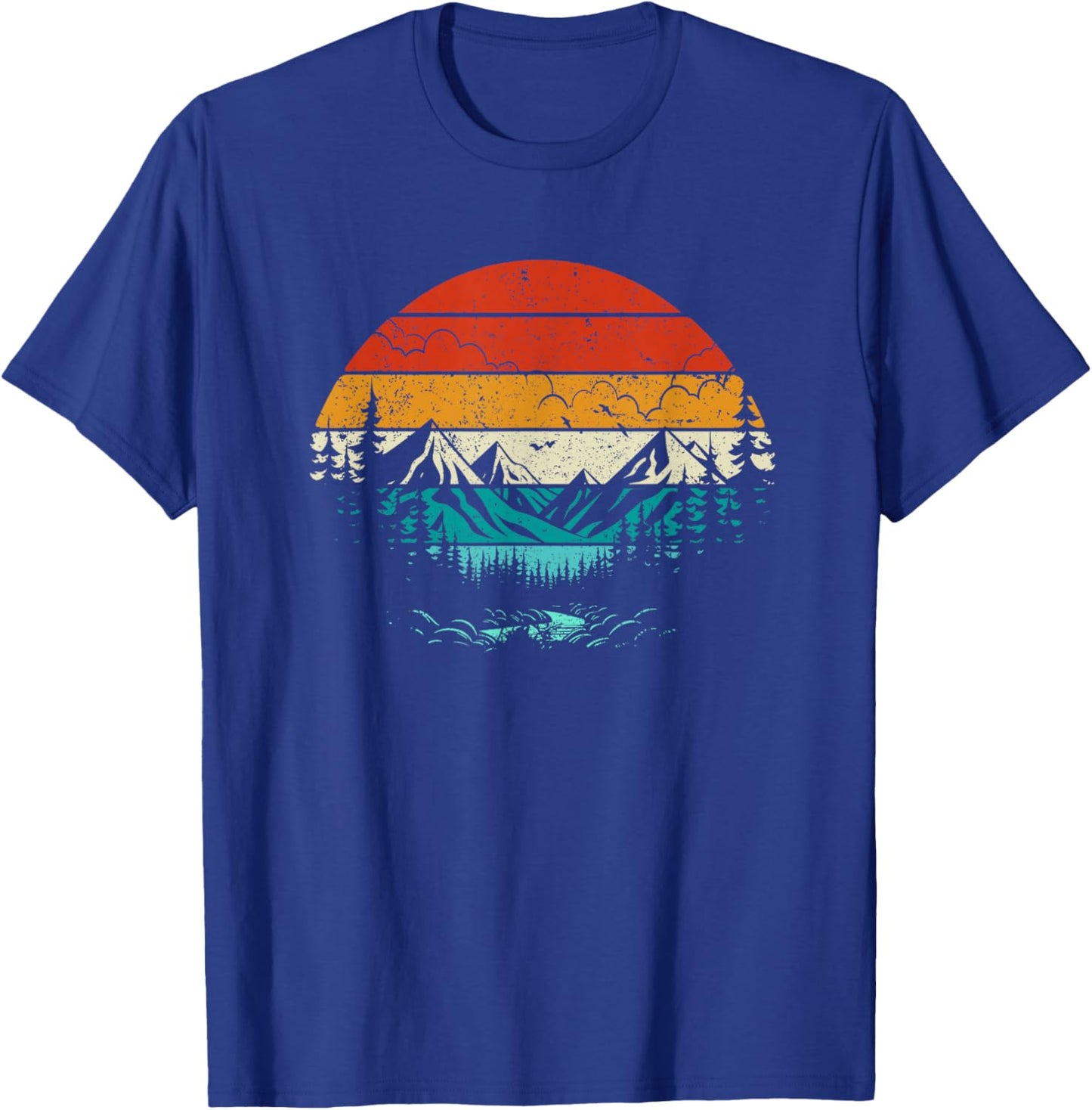 Retro Sunset Mountain Forest Camping Nature Outdoors Hiking T-Shirt - T-Shirt | Royal
