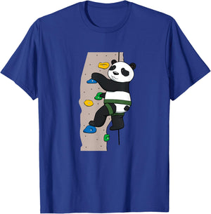Cute Panda Rock Climber Illustration | Fun Climbing Animal T-Shirt - T-Shirt | Royal