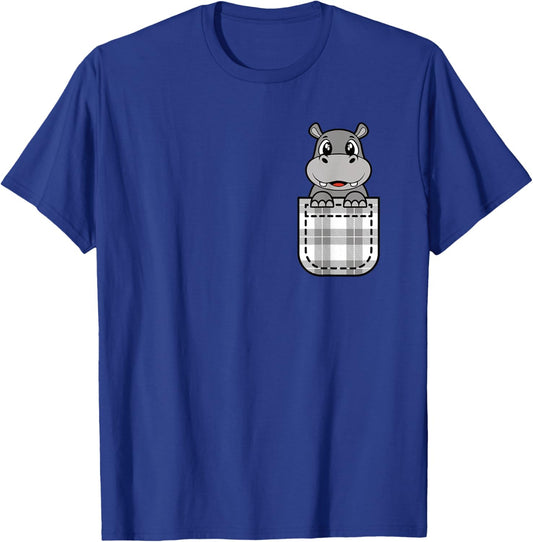 Funny Hippo Pocket Hippopotamus Lover Men Women Kids T-Shirt - T-Shirt | Royal