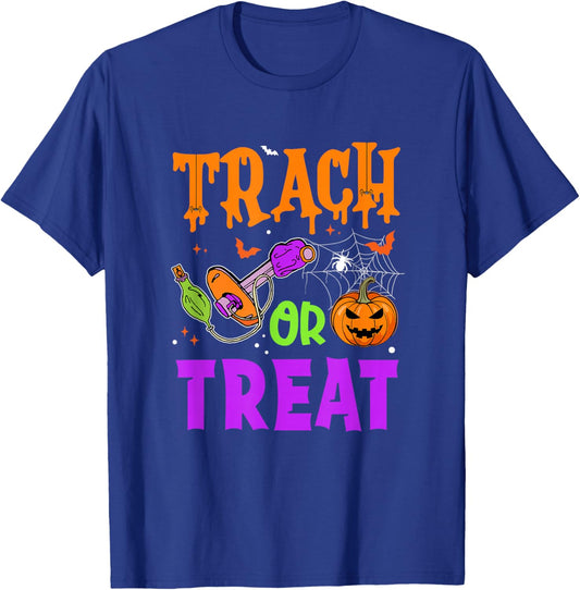 Respiratory Therapist Trach Or Treat Icu Rn Halloween Nurse T-Shirt - T-Shirt | Royal