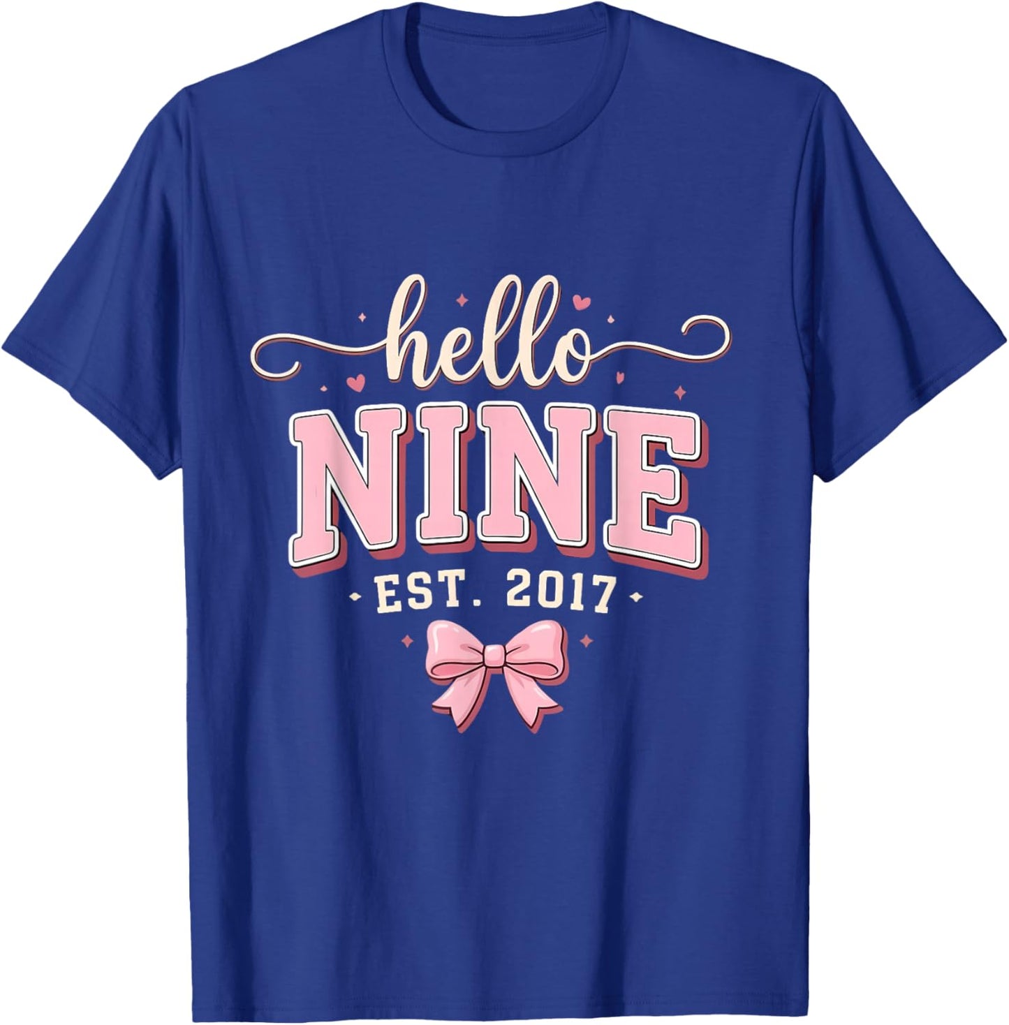 Hello Nine Est 2017 9th Birthday Girl Coquette Bow T-Shirt - T-Shirt | Royal
