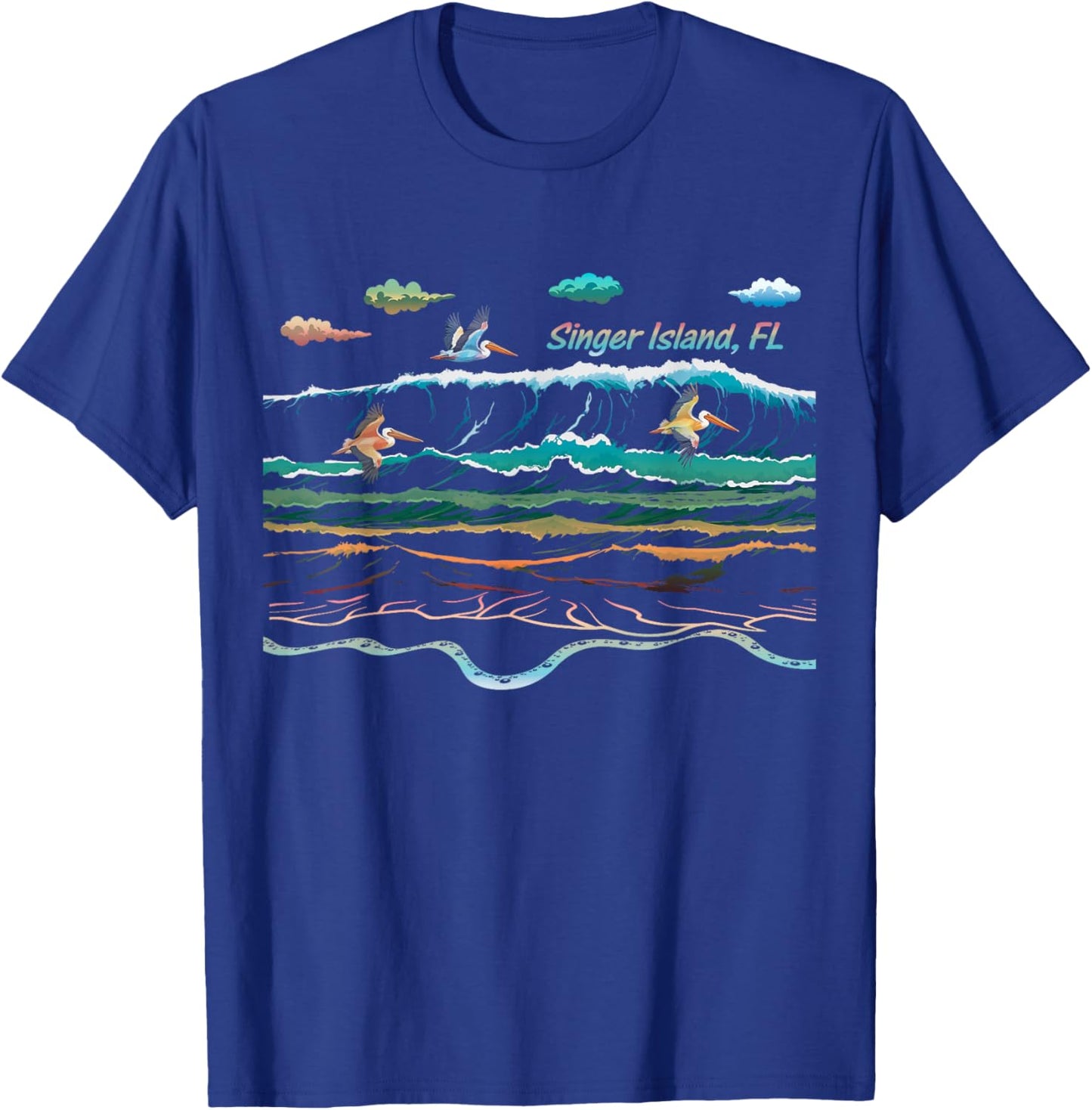 Singer Island FL Florida Waves Pelican Bird Watching T-Shirt - T-Shirt | Royal