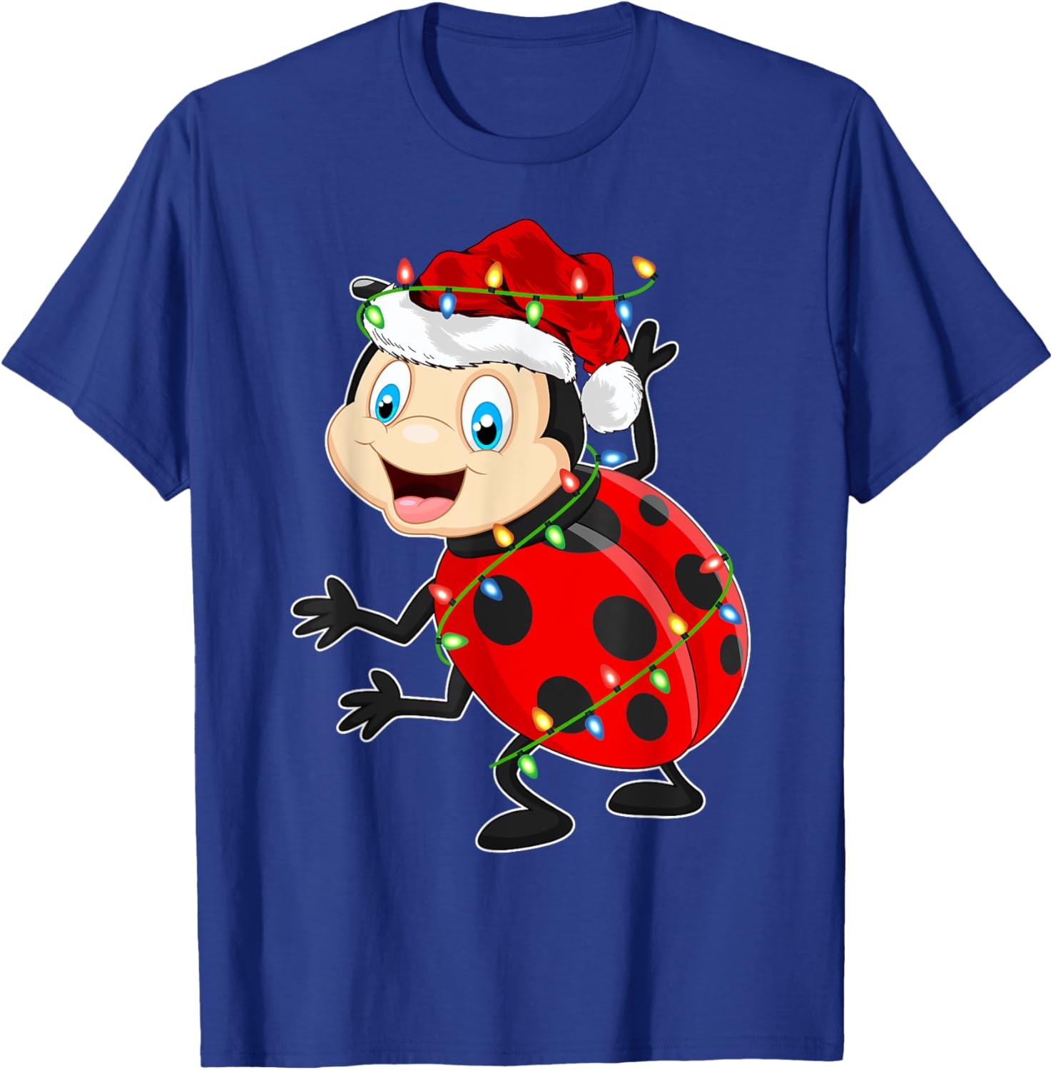 Xmas Lights Santa Hat Ladybug Christmas T-Shirt - T-Shirt | Royal
