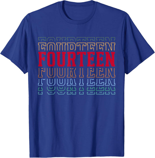 Fourteen 14th Birthday Retro Layered Text 14 Year Old T-Shirt - T-Shirt | Royal