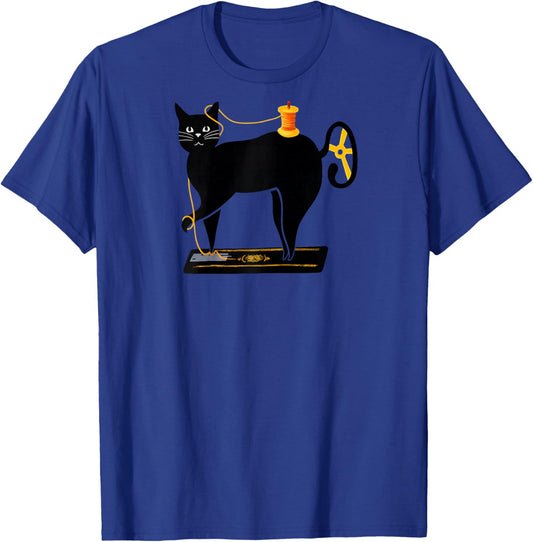 Mewing Machine Funny Quilting Craft Lover Quilter Cat Art Raglan Baseball T-Shirt - T-Shirt | Royal
