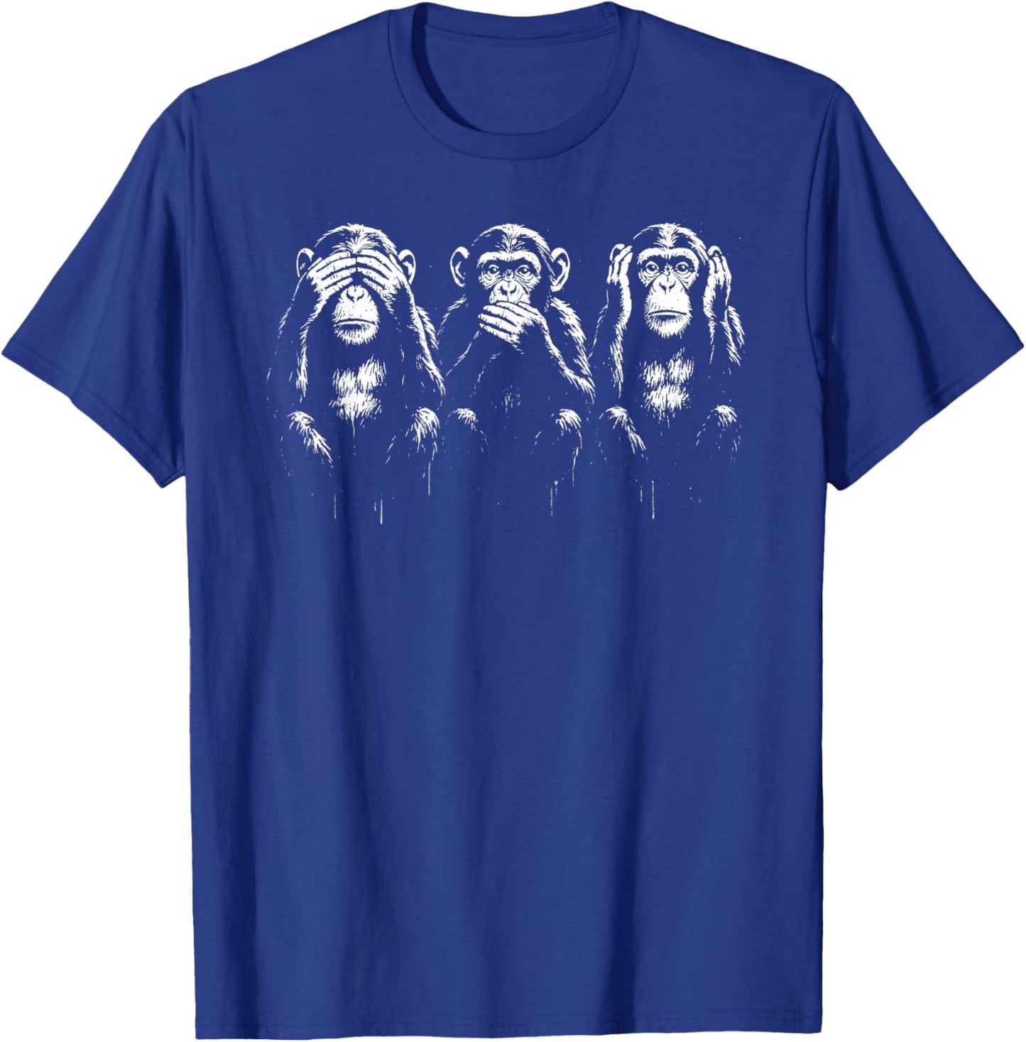 Three Wise Monkeys | Stencil Art - See Speak Hear No Evil T-Shirt - T-Shirt | Royal