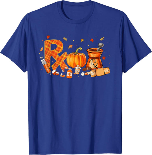 CPhT Pharmacy Technician Fall Autumn Leaves Pumpkin Season T-Shirt - T-Shirt | Royal