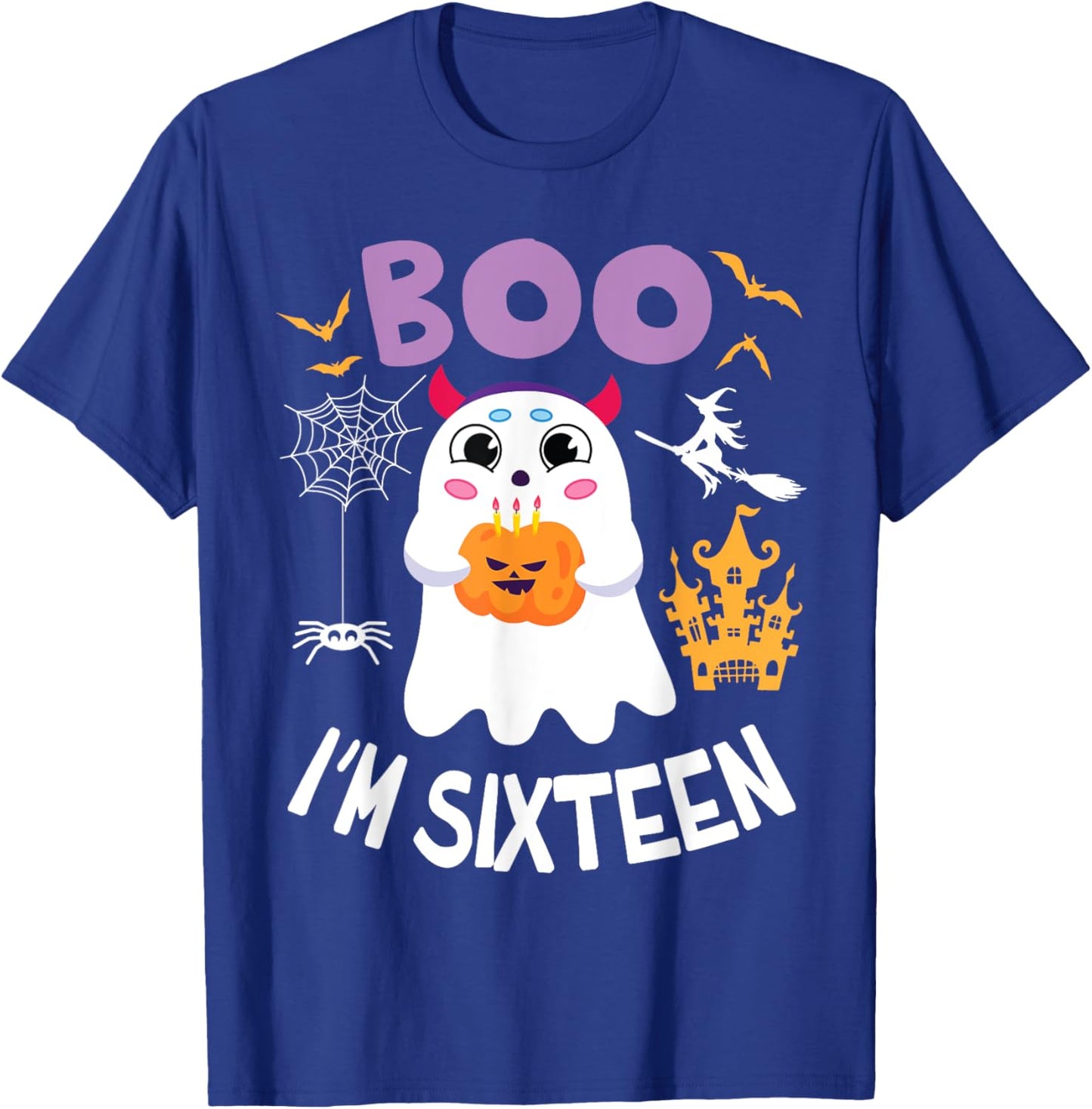 Ghost Hold Pumpkin Birthday Candles BOO I'm Sixteen Years T-Shirt - T-Shirt | Royal