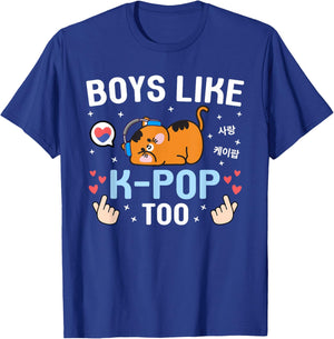 Boys Like K-Pop Too Cute Kawaii Cat Korean Music Kids K-Pop T-Shirt - T-Shirt | Royal