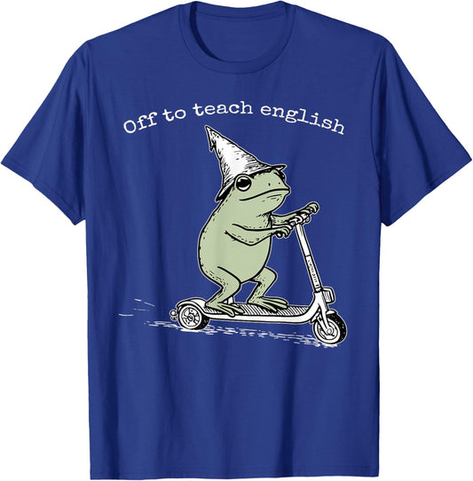 Off to Teach English Scooter Frog ESL Teacher Literature T-Shirt - T-Shirt | Royal