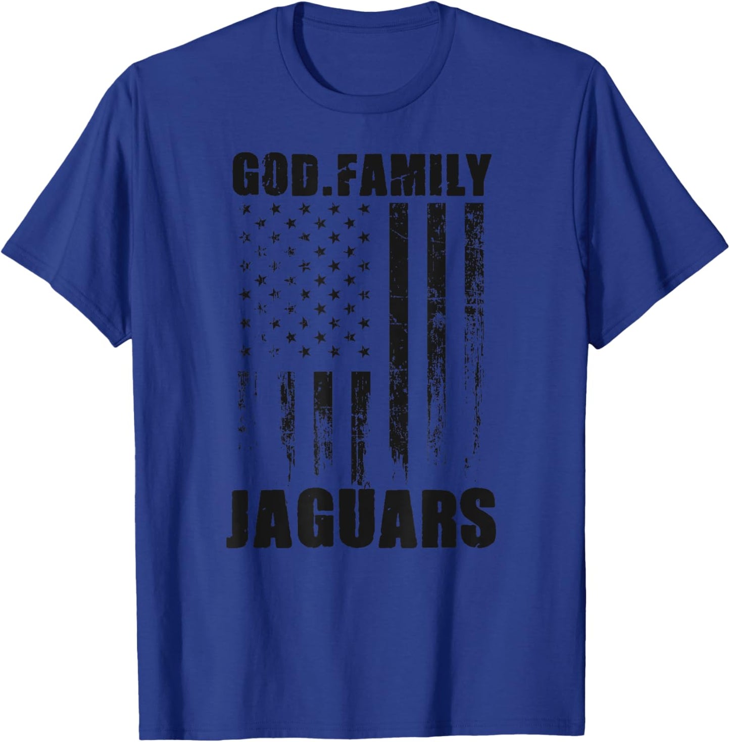 Blue Valley West Jaguars God. Family. Vintage USA Flag T-Shirt - T-Shirt | Royal