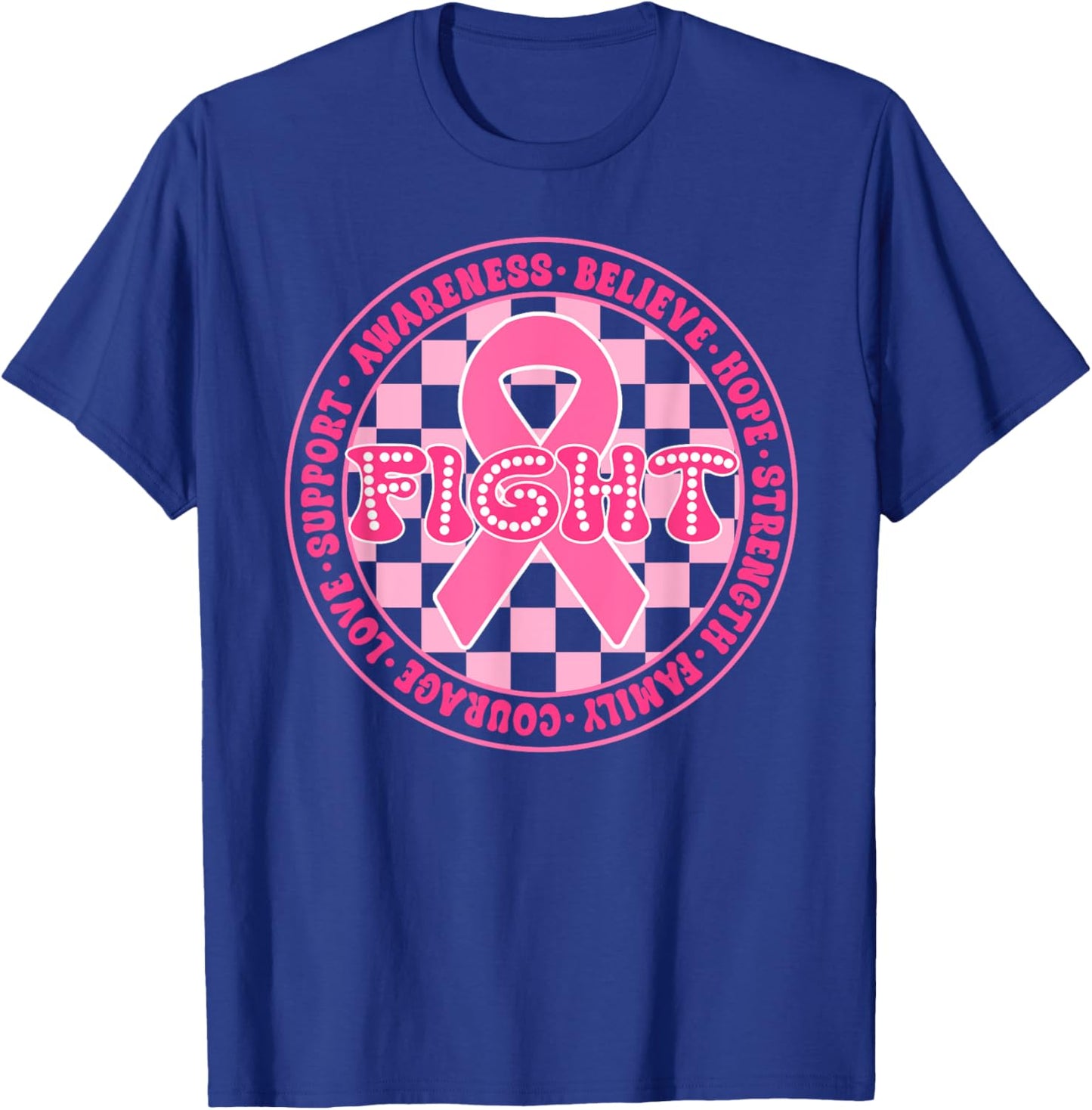 Faith Hope Love Pink Ribbon Breast Cancer Awareness Month T-Shirt - T-Shirt | Royal
