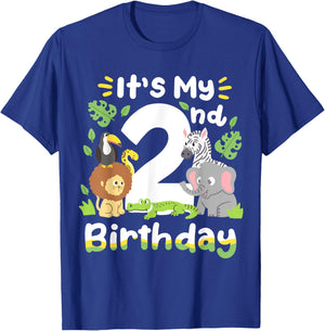 Jungle Safari 2nd Birthday Zoo Animal Two Years Old Kids T-Shirt - T-Shirt | Royal