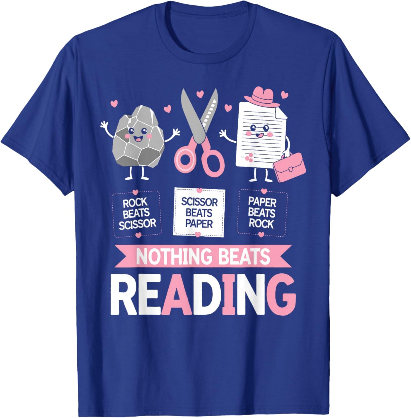 Nothing Beats Reading Funny Rock Paper Scissors Book Lover T-Shirt - T-Shirt | Royal
