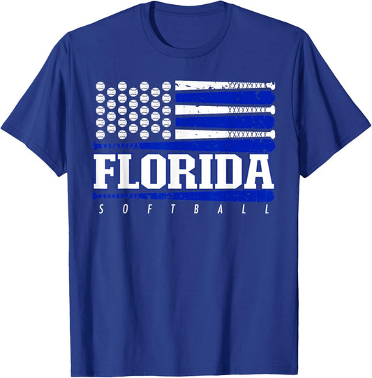 Florida Softball Vintage Kids Team Retro Softball Fan T-Shirt - T-Shirt | Royal