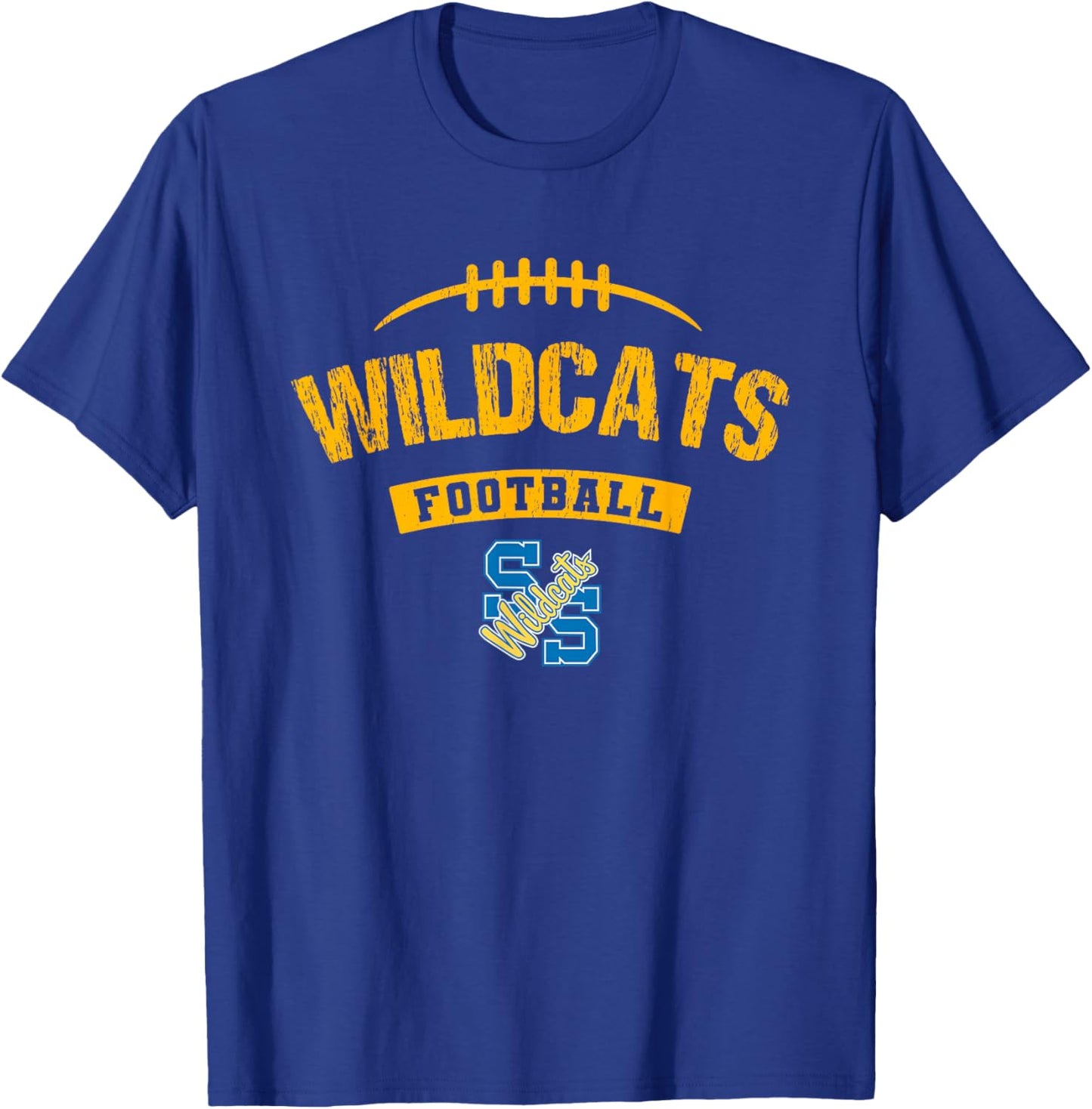 Sulphur Springs Wildcats Logo Football Distressed HS T-Shirt - T-Shirt | Royal