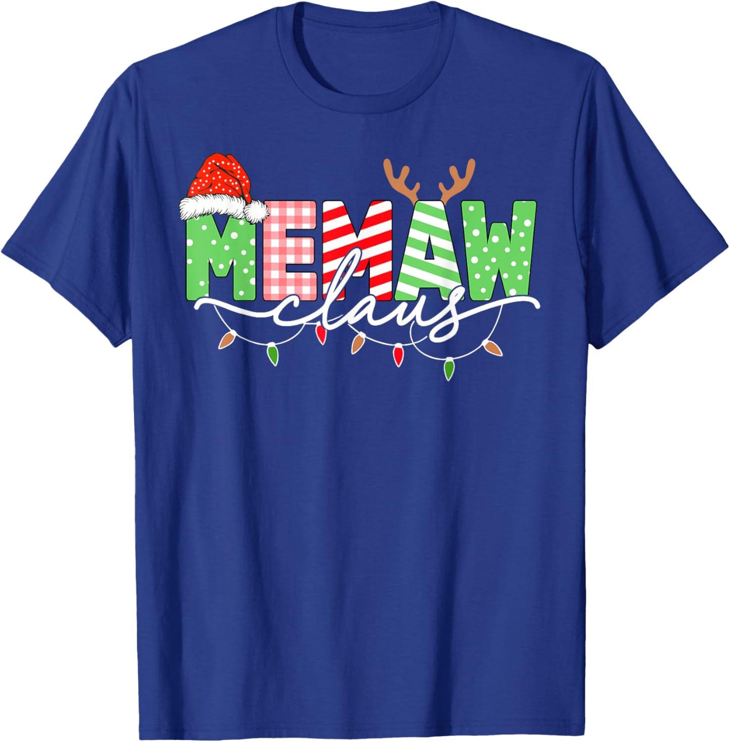 Memaw Claus Christmas Lights Santa Hat Family Matching T-Shirt - T-Shirt | Royal