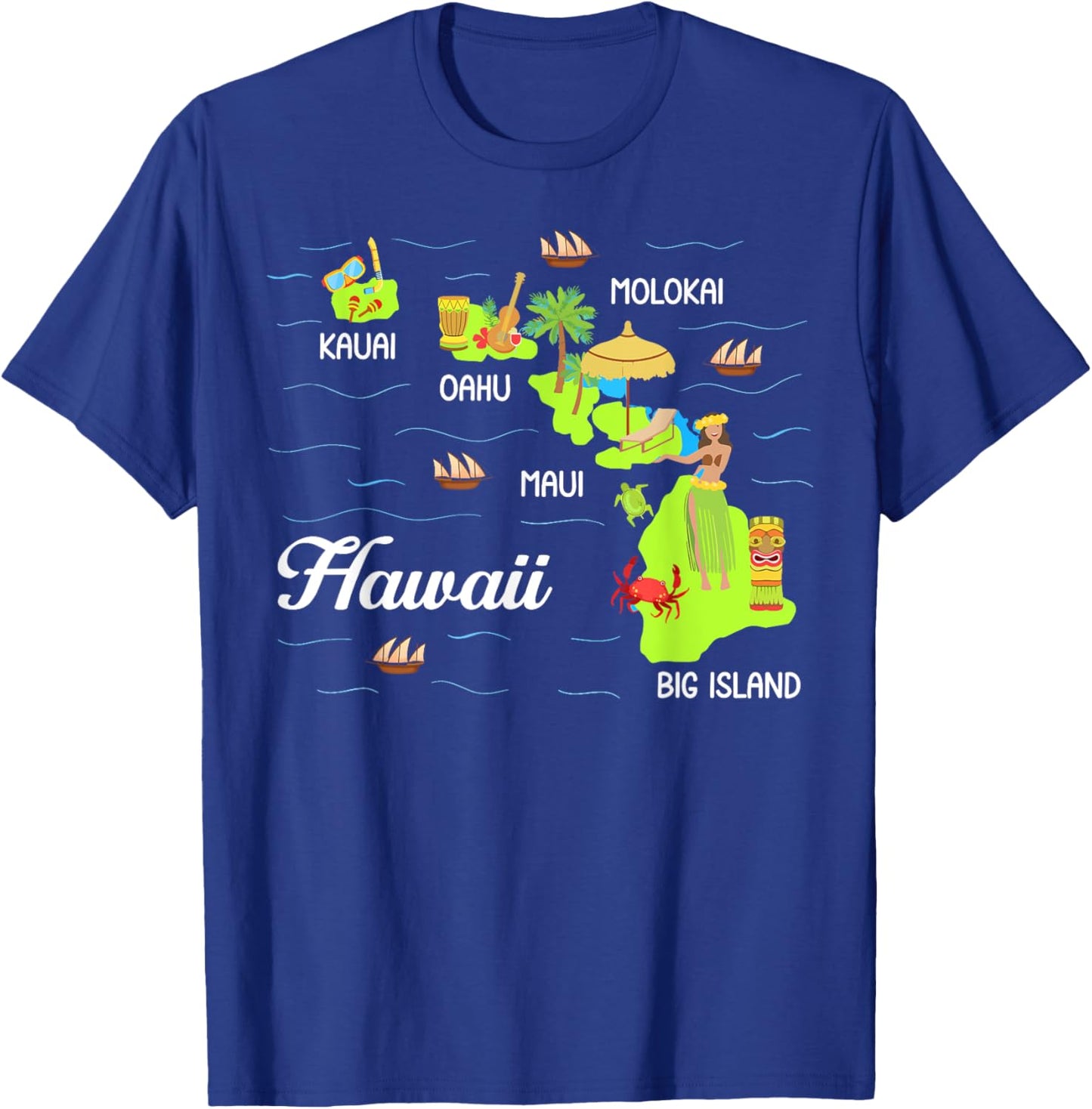 Hawaiian Islands Map Vacation Souvenir Hawaii Travel Lover T-Shirt - T-Shirt | Royal