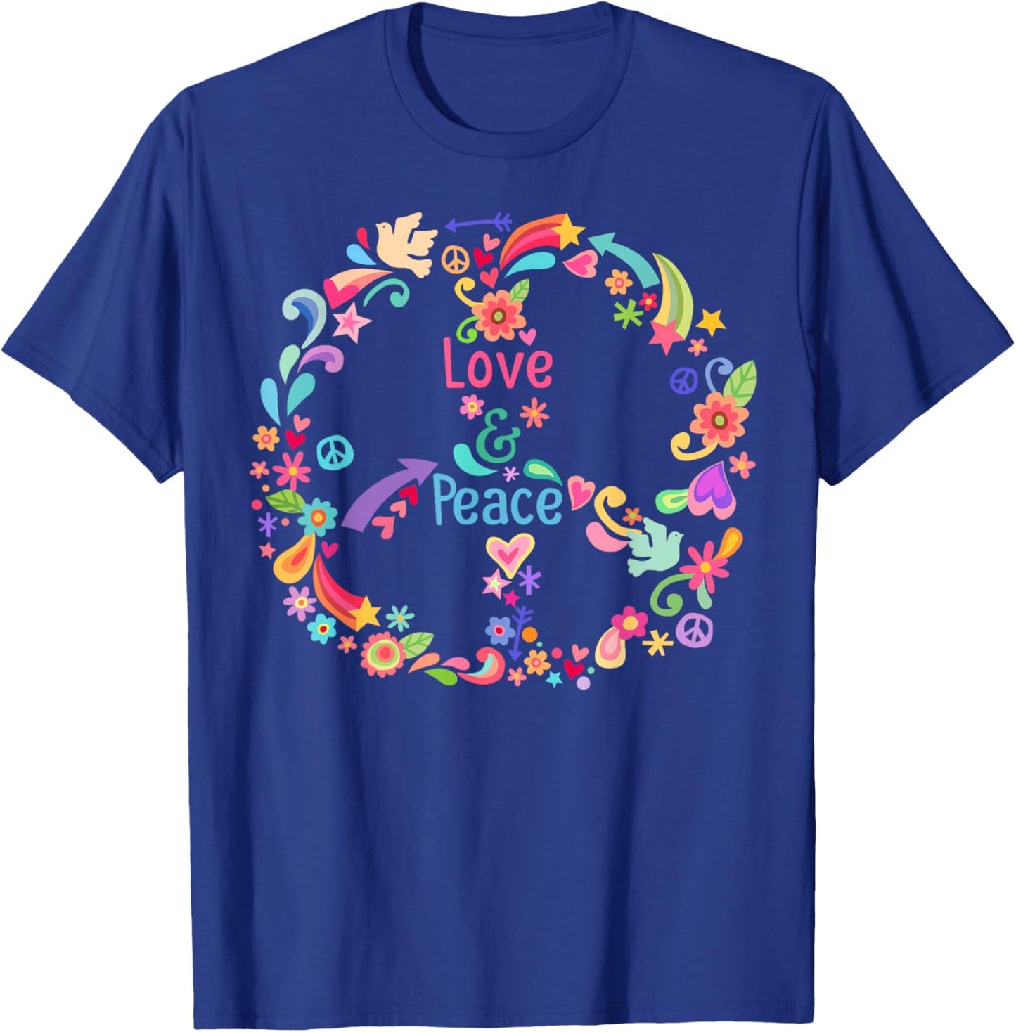 60s 70s Peace Sign Love Hippie , Blue, S T-Shirt - T-Shirt | Royal