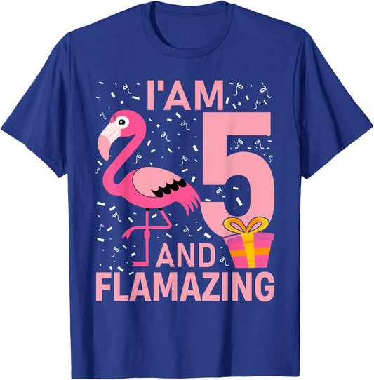 I'm 5 And Flamazing Flamingo 5th Birthday Girls T-Shirt - T-Shirt | Royal