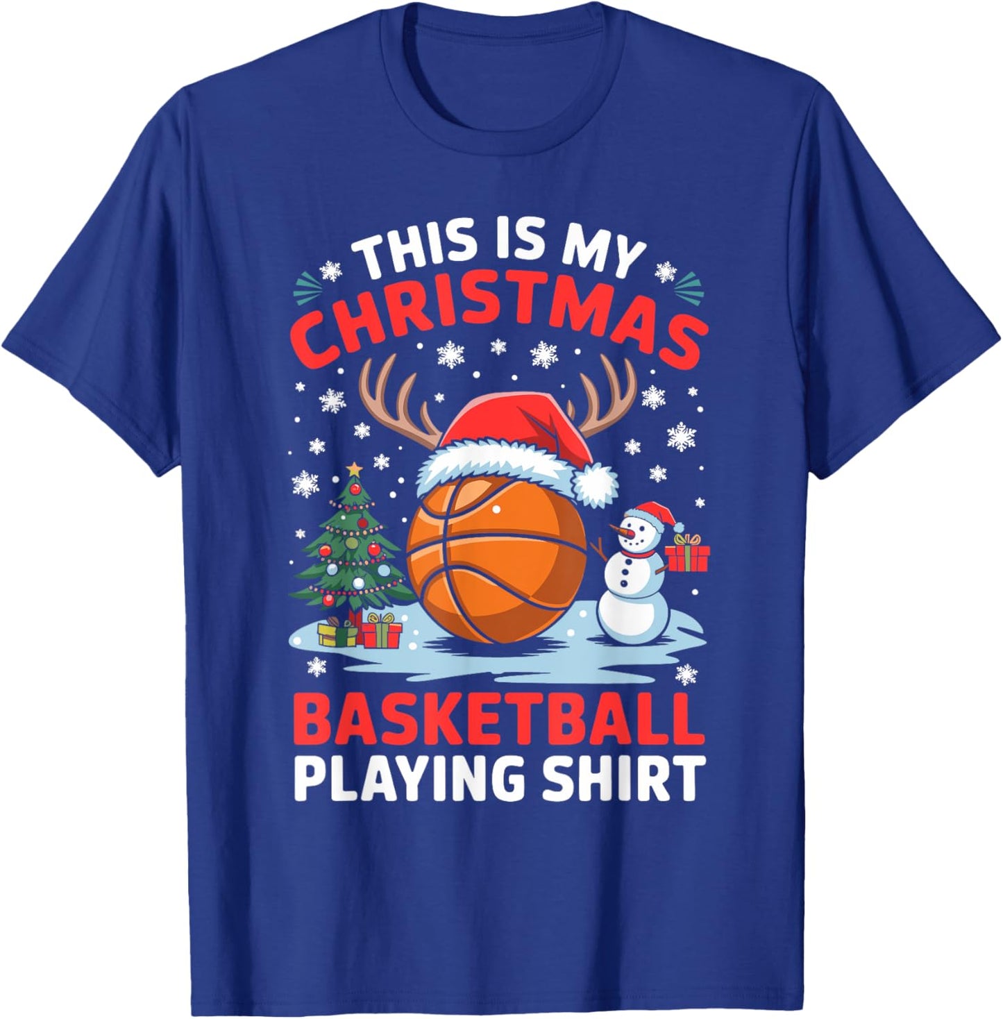 Christmas Basketball Player Santa Hat Basketball Christmas T-Shirt - T-Shirt | Royal