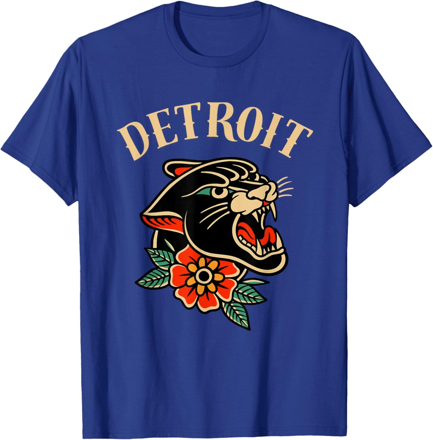 Detroit Retro Ink Panther Rose - Vintage Tattoo Style Design T-Shirt - T-Shirt | Royal